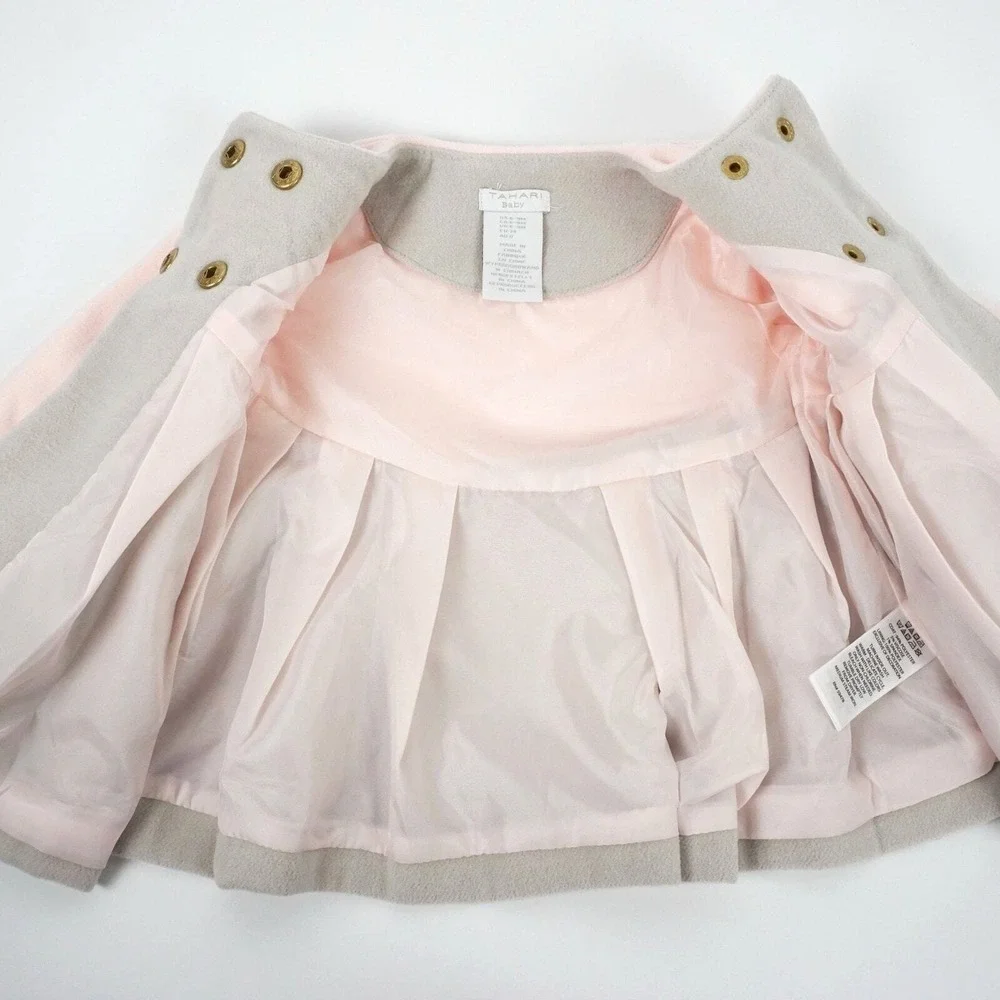 Tahari Baby Coat‎ Kids 6-9M Pink Grey Colorblock Pleated Outerwear
